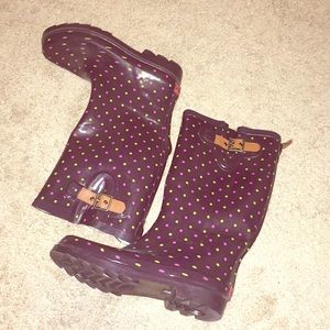 Purple polka dot Chooka rain boots